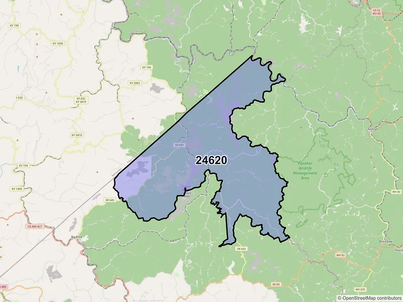 Map of ZIP Code 24620 — Hurley, VA