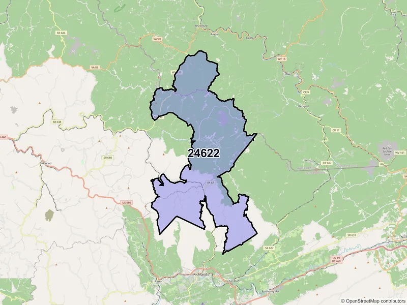 Map of ZIP Code 24622 — Jewell Ridge, VA