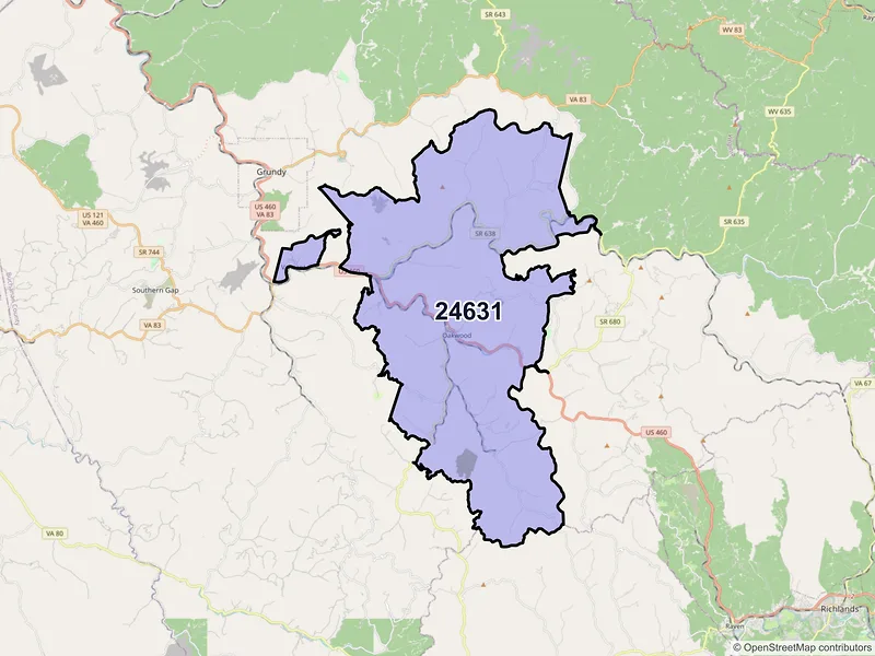 Map of ZIP Code 24631 — Oakwood, VA