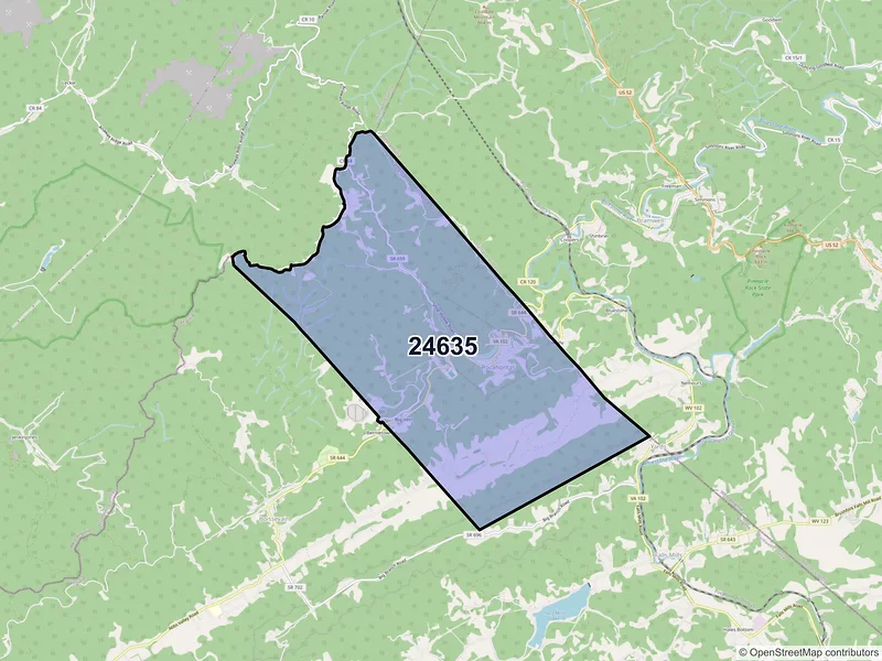 Map of Pocahontas, Virginia and ZIP codes