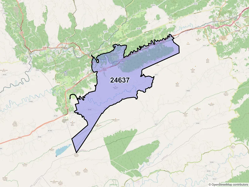 Map of ZIP Code 24637 — Pounding Mill, VA