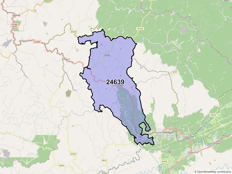 Map of ZIP Code 24639 — Raven, VA