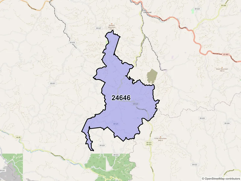 Map of ZIP Code 24646 — Rowe, VA