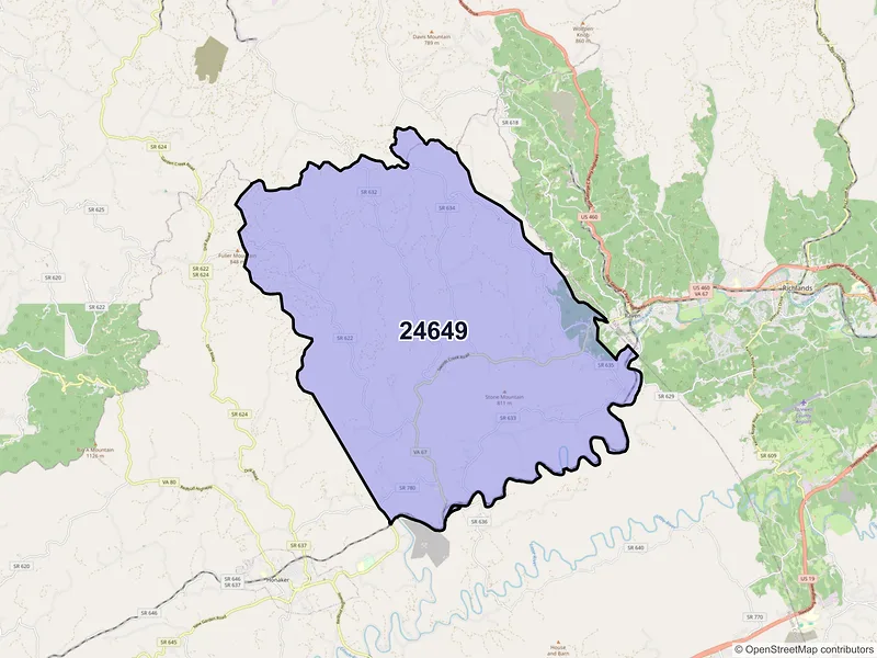 Map of Swords Creek, Virginia and ZIP codes