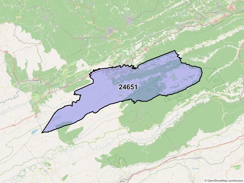 Map of ZIP Code 24651 — Tazewell, VA