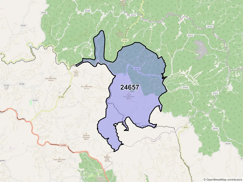 Map of ZIP Code 24657 — Whitewood, VA