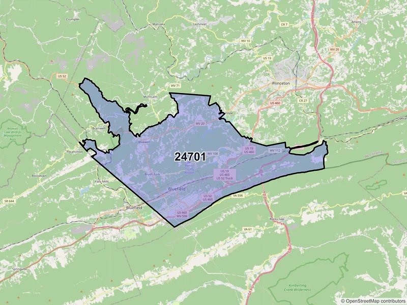 Map of ZIP Code 24701 — Bluefield, WV