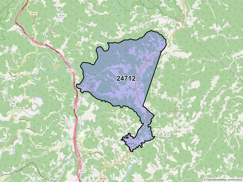 Map of ZIP Code 24712 — Athens, WV