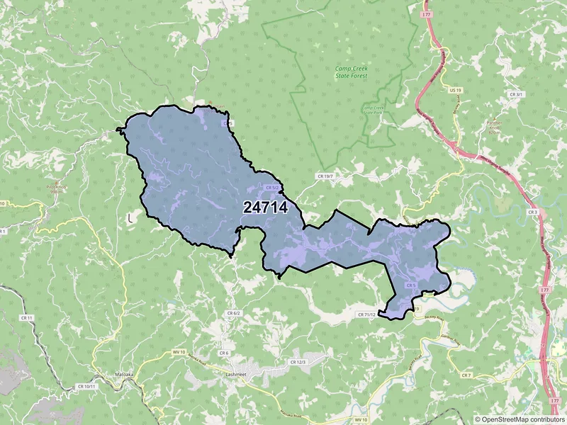 Map of ZIP Code 24714 — Beeson, WV