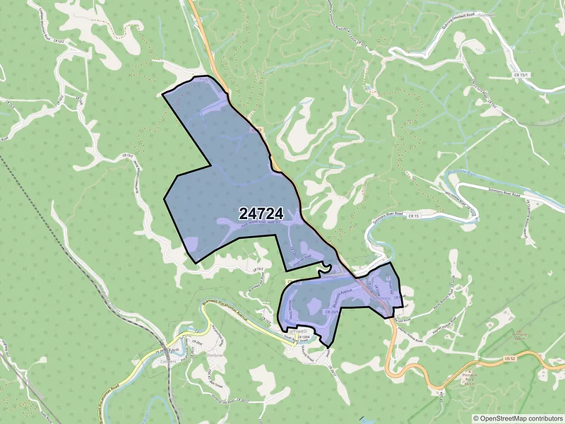 Map of ZIP Code 24724 — Freeman, WV