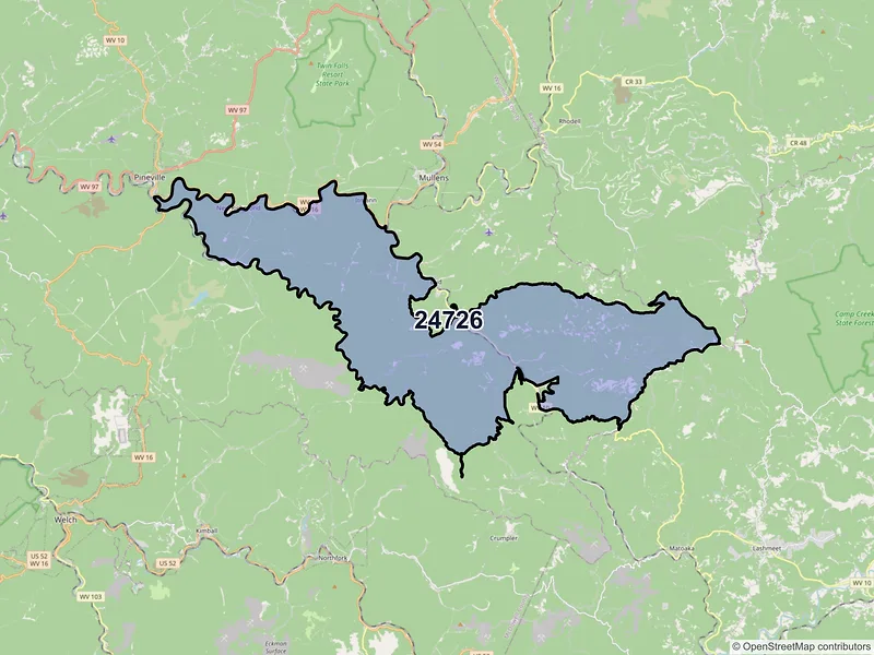 Map of ZIP Code 24726 — Herndon, WV