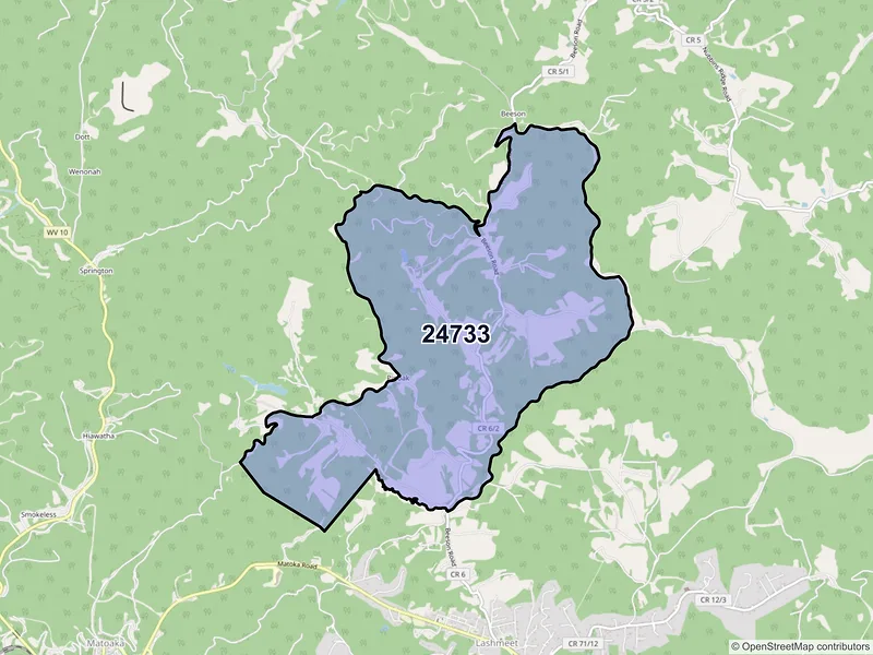Map of ZIP Code 24733 — Lashmeet, WV