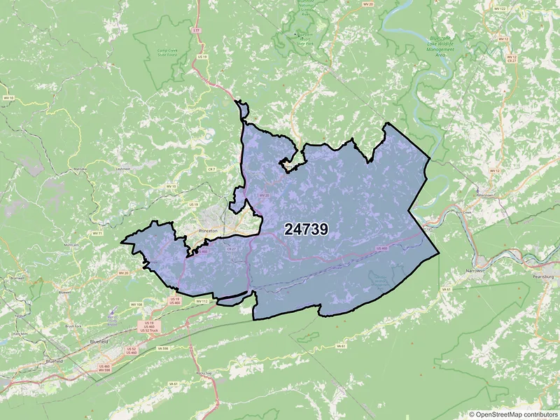 Map of ZIP Code 24739 — Princeton, WV