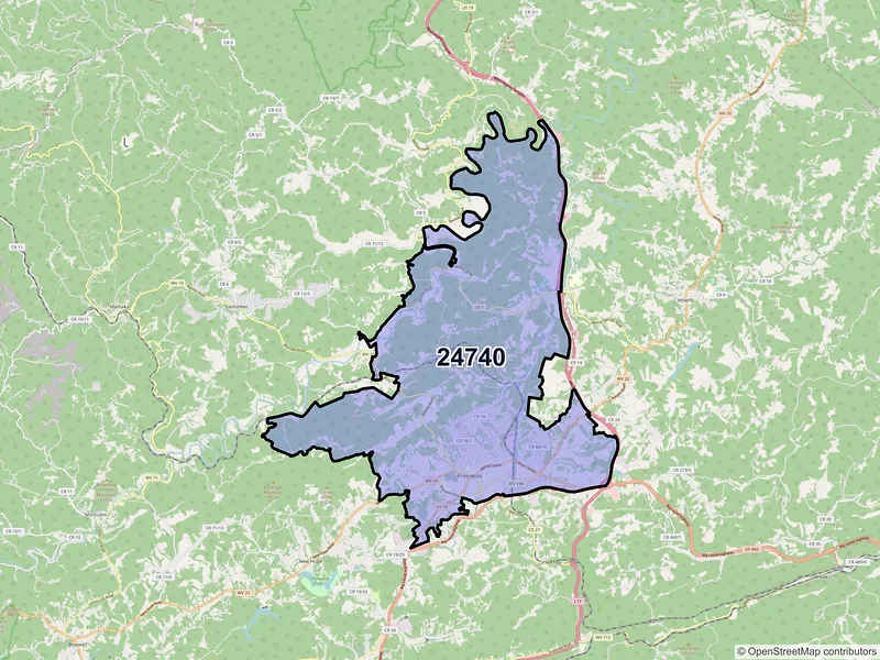 Map of ZIP Code 24740 — Princeton, WV