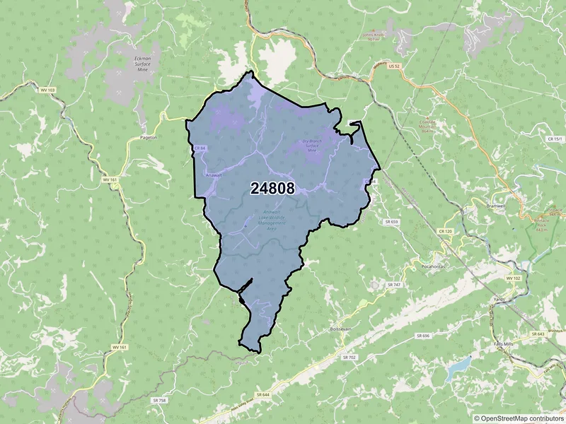 Map of ZIP Code 24808 — Anawalt, WV