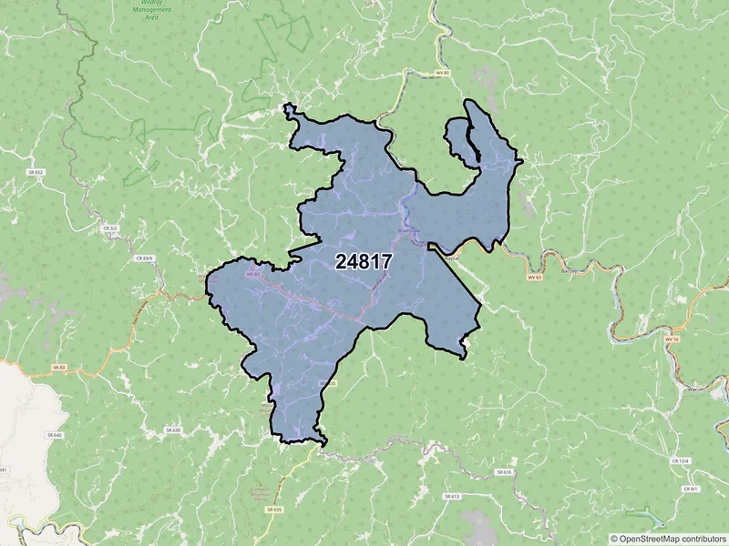 Map of Bradshaw, West Virginia and ZIP codes