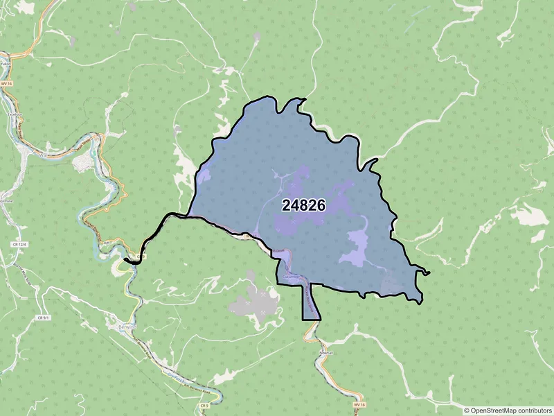 Map of Cucumber, West Virginia and ZIP codes