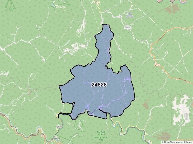 Map of ZIP Code 24828 — Davy, WV