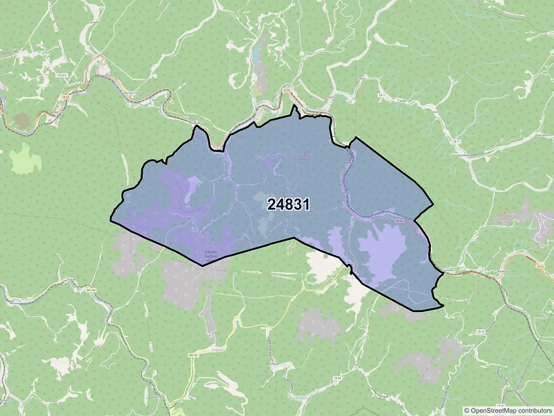 Map of ZIP Code 24831 — Elkhorn, WV