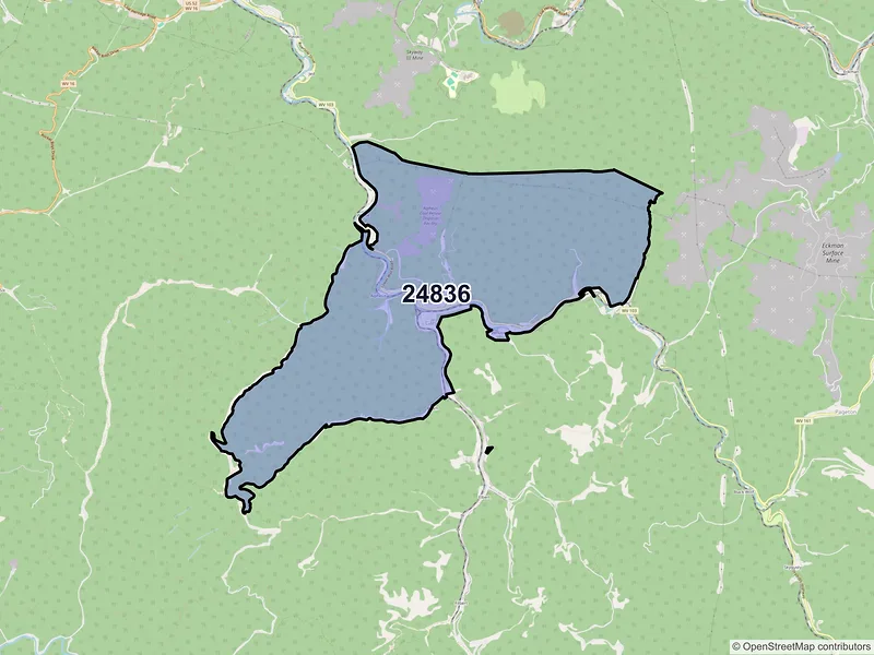 Map of Gary, West Virginia and ZIP codes