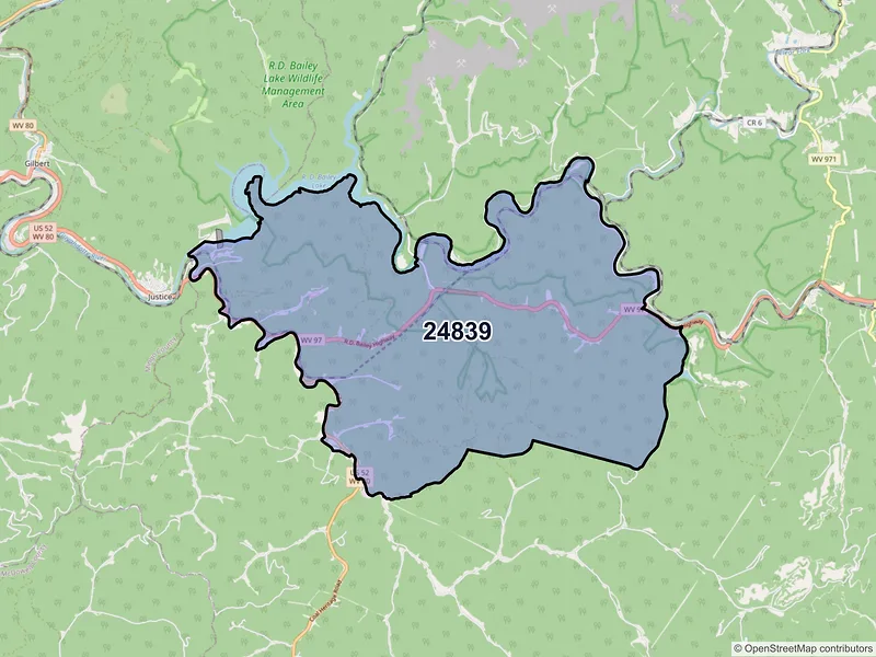 Map of ZIP Code 24839 — Hanover, WV