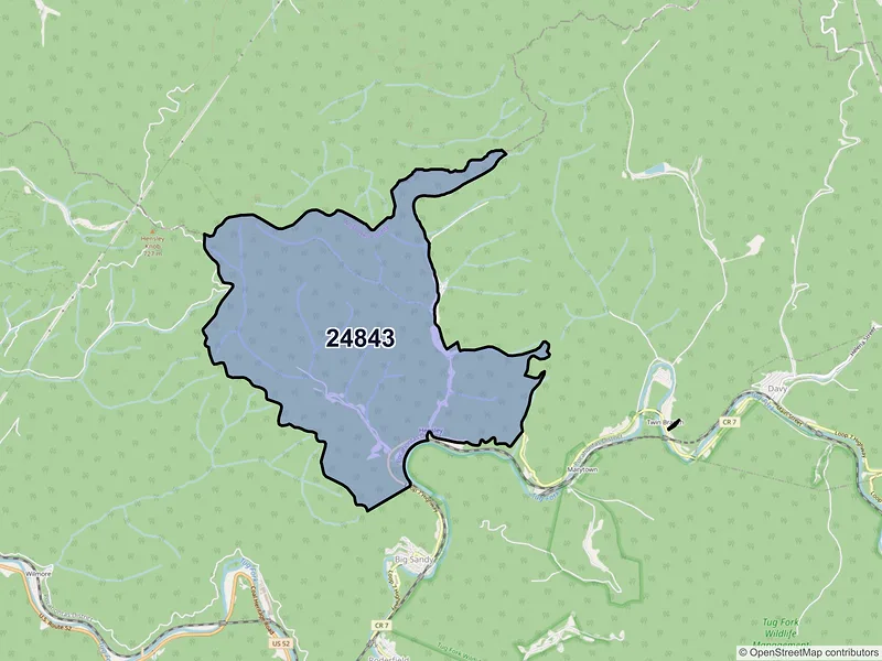 Map of Hensley, West Virginia and ZIP codes