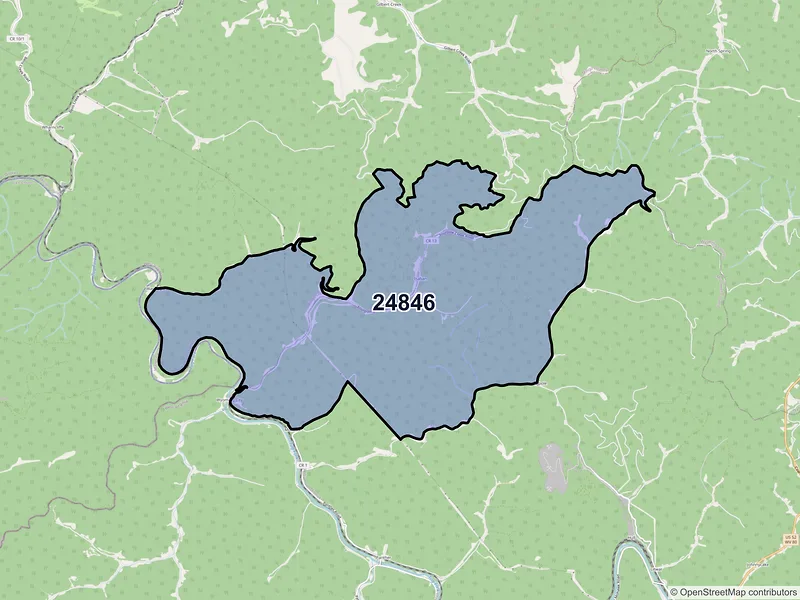 Map of ZIP Code 24846 — Isaban, WV