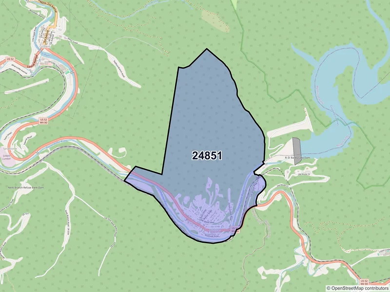 Map of Justice, West Virginia and ZIP codes