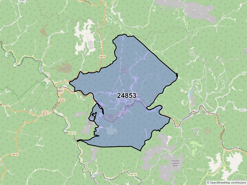 Map of Kimball, West Virginia and ZIP codes