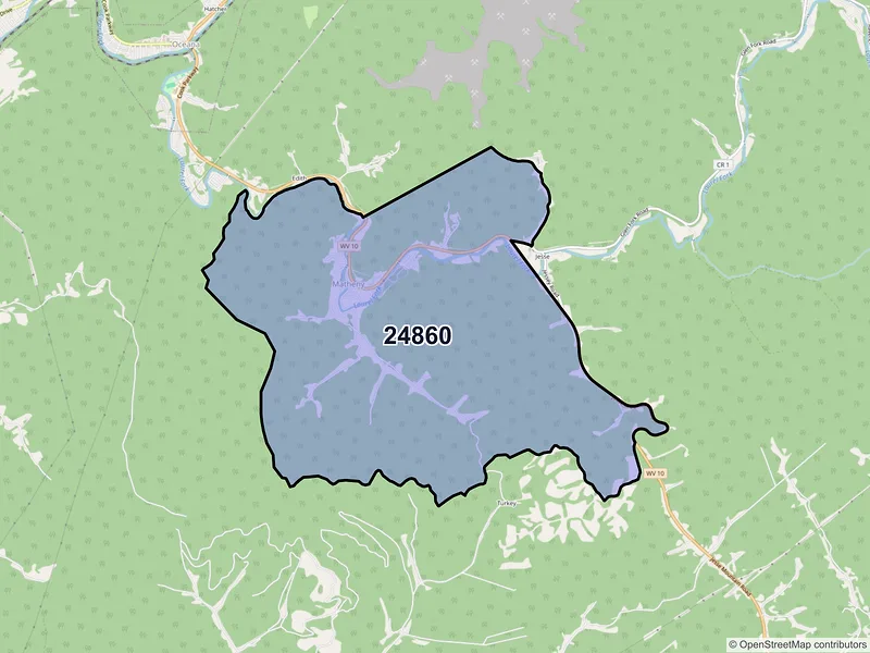 Map of ZIP Code 24860 — Matheny, WV