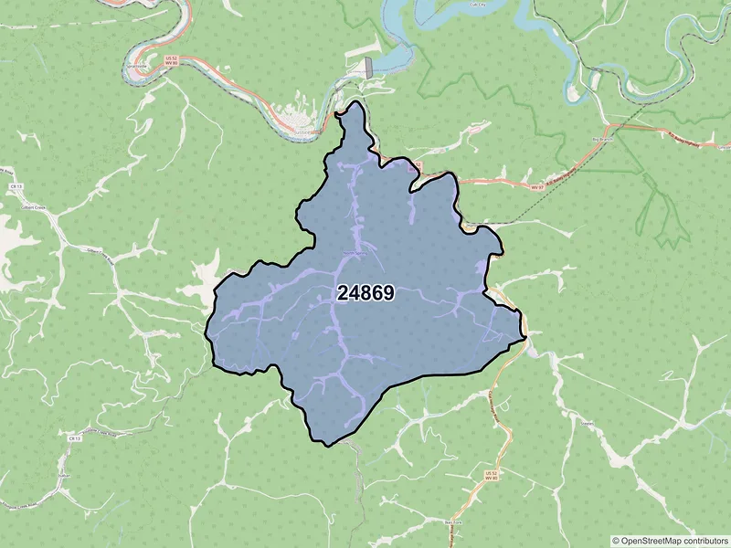 Map of ZIP Code 24869 — North Spring, WV