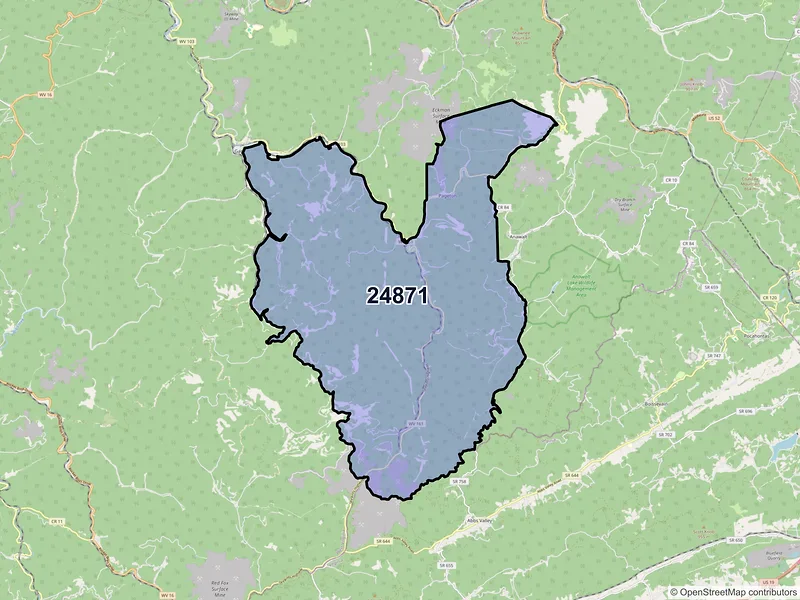 Map of Pageton, West Virginia and ZIP codes