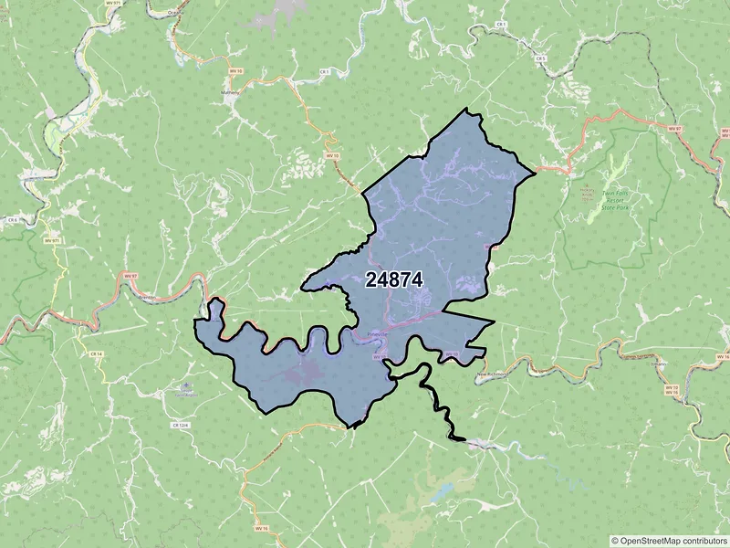 Map of Pineville, West Virginia and ZIP codes