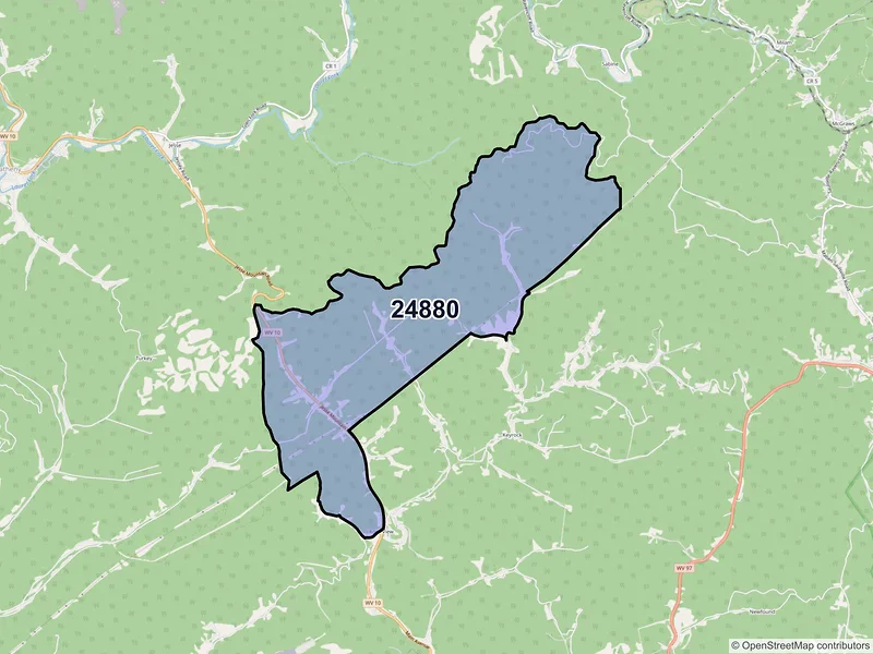 Map of ZIP Code 24880 — Rock View, WV