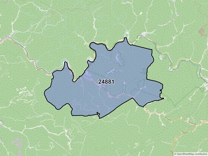 Map of Roderfield, West Virginia and ZIP codes