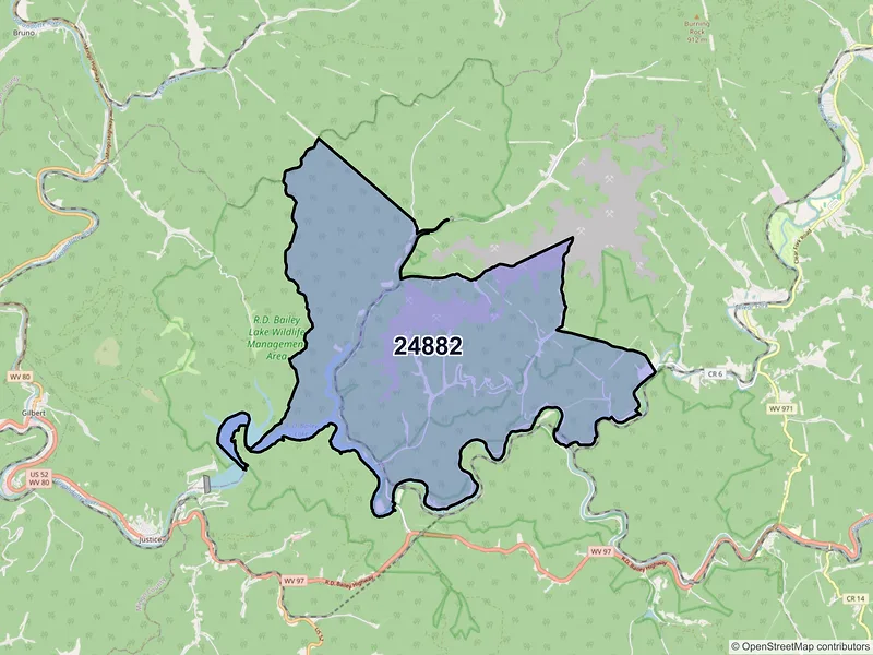 Map of ZIP Code 24882 — Simon, WV