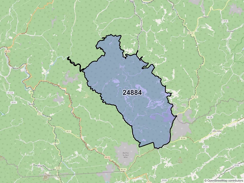 Map of ZIP Code 24884 — Squire, WV