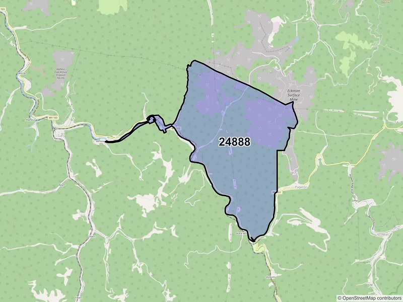 Map of Thorpe, West Virginia and ZIP codes