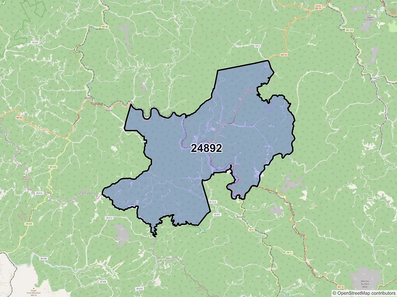 Map of ZIP Code 24892 — War, WV