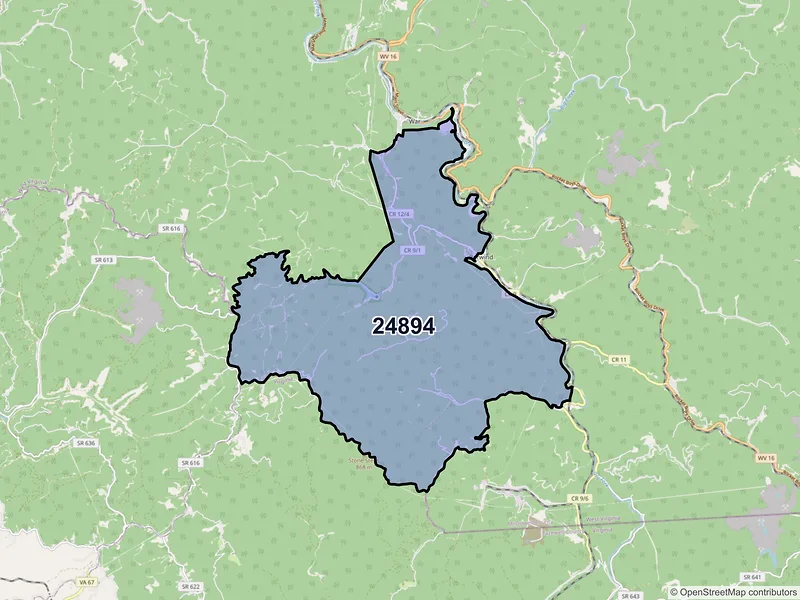 Map of Warriormine, West Virginia and ZIP codes