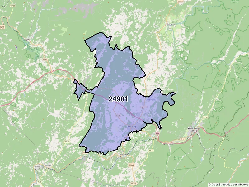Map of ZIP Code 24901 — Lewisburg, WV