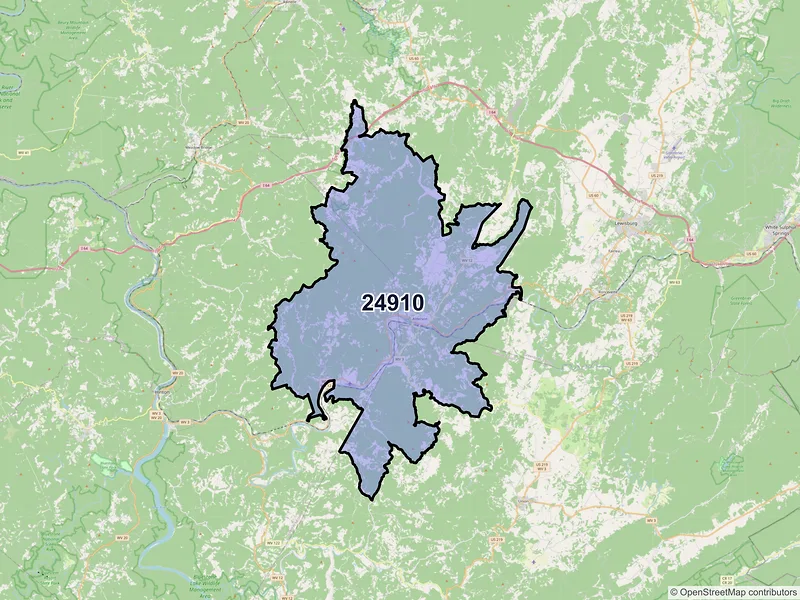Map of ZIP Code 24910 — Alderson, WV