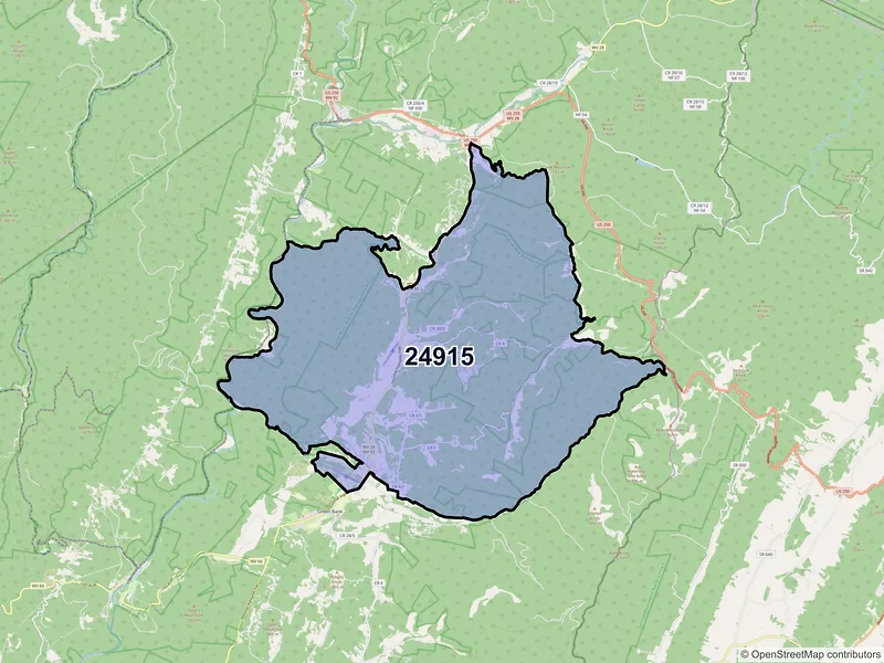 Map of ZIP Code 24915 — Arbovale, WV