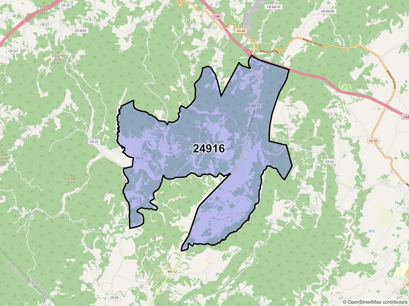 Map of ZIP Code 24916 — Asbury, WV