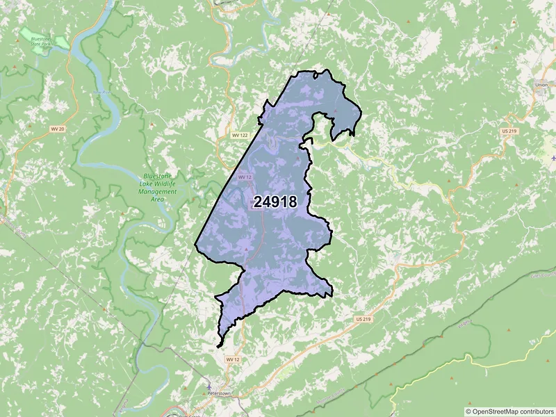 Map of ZIP Code 24918 — Ballard, WV