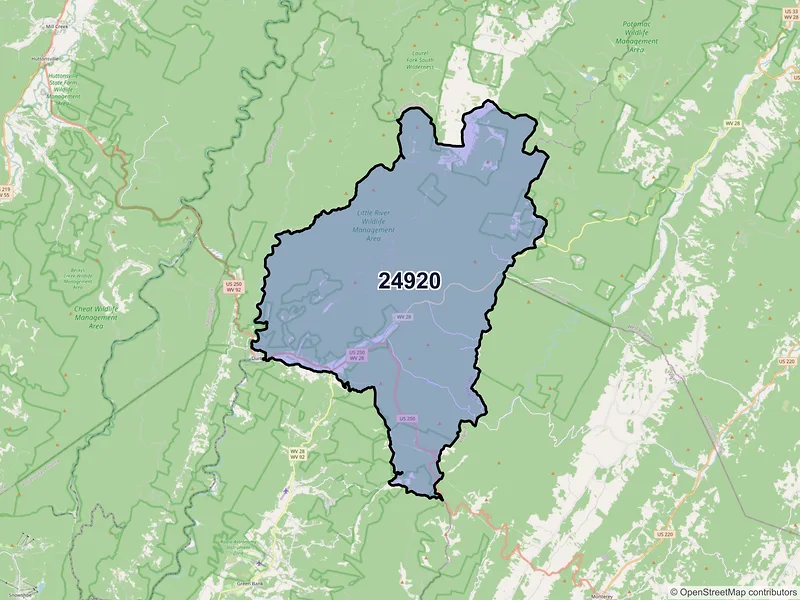 Map of ZIP Code 24920 — Bartow, WV