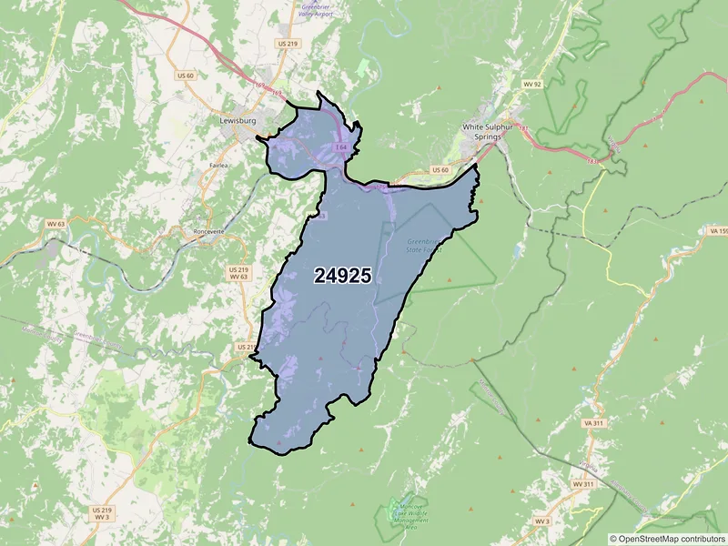 Map of Caldwell, West Virginia and ZIP codes