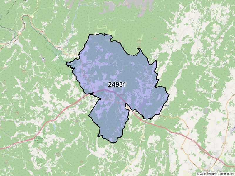 Map of ZIP Code 24931 — Crawley, WV