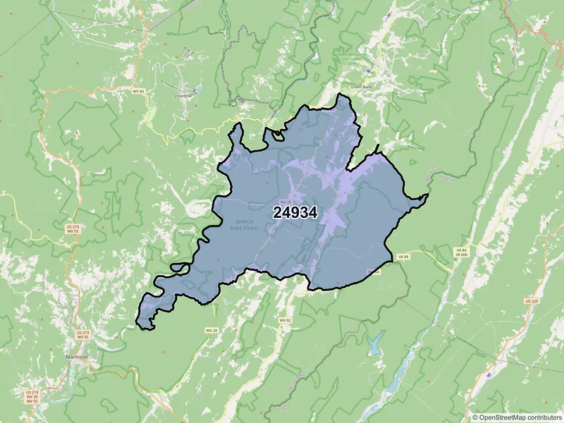 Map of ZIP Code 24934 — Dunmore, WV
