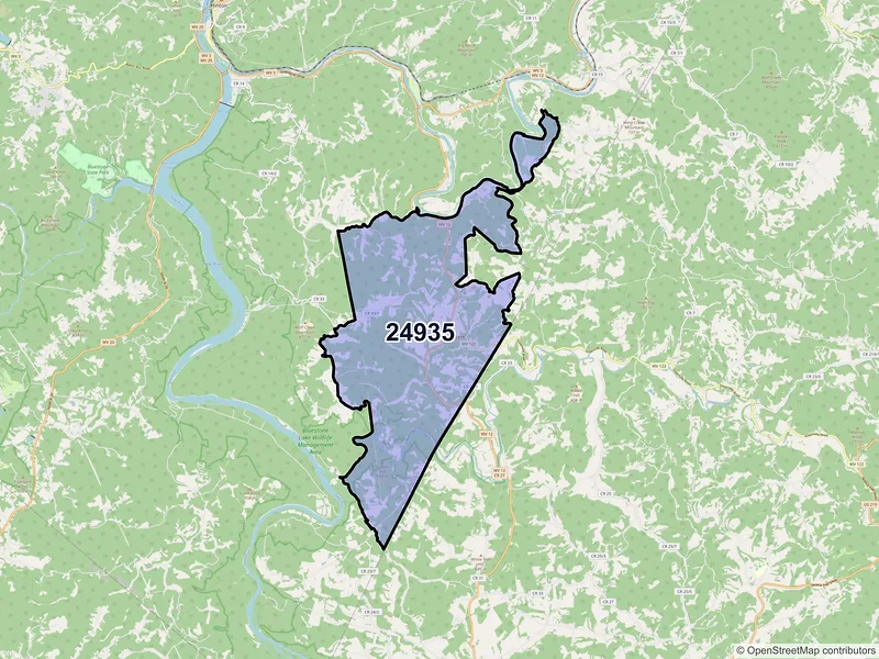 Map of ZIP Code 24935 — Forest Hill, WV